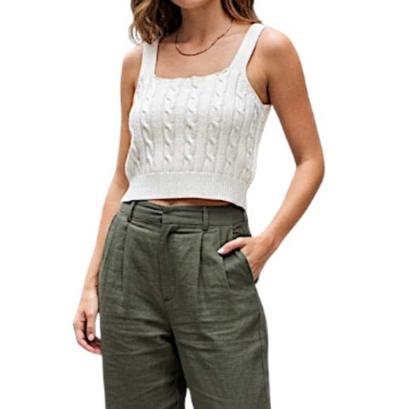 English Factory Ivory white wool blend cable knit cropped sweater tank top M - Picture 3 of 15